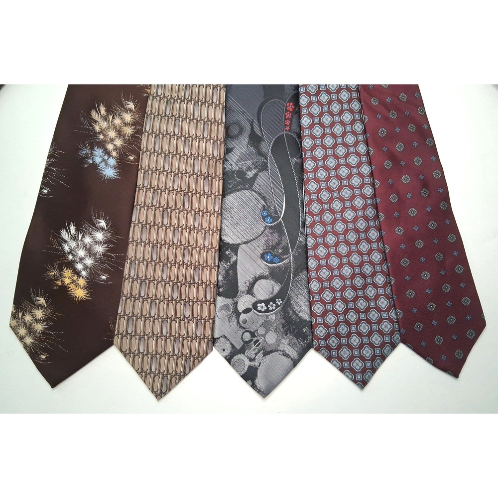 Lot of 5 VTG Men's Polyester Silk Wide Neckties John Weitz Valentino Hardy Amies
